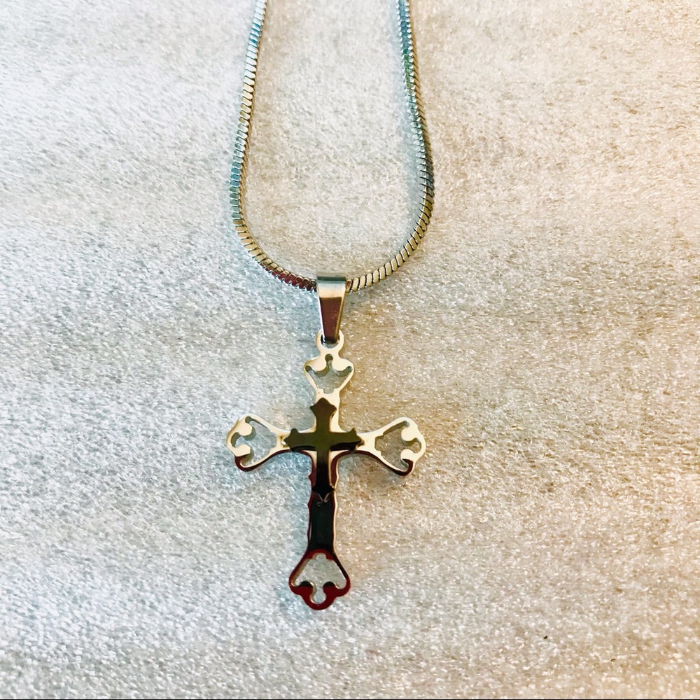 Stainless steel Cross pendant/Heavy Duty chain necklace